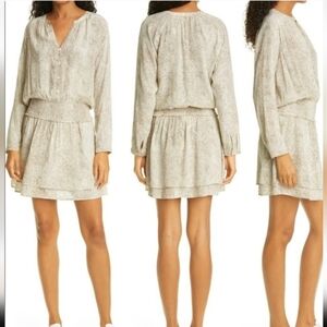 Rails Jasmine Cream Snakeskin Print Smocked Waist Mini Dress Size L